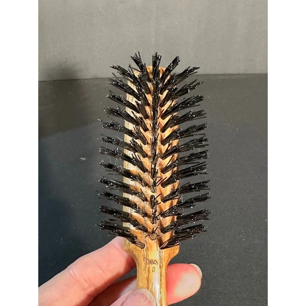 Vintage Goody Hair Brush Faux Wood Grain Handle Firm Black Bristles USA Made 8